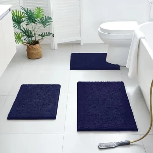 BYSURE Navy Blue Bathroom Rugs Sets 3 Piece Non Slip Plush Chenille Soft Washable Bath Mats | Extra Absorbent, Family Safe, 3-Piece thumbnail 7