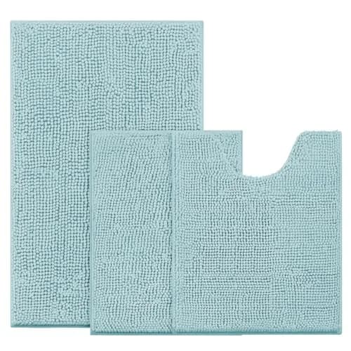 BYSURE Light Blue Bathroom Rugs Sets 3 Piece Non Slip Plush Chenille Washable thumbnail 1