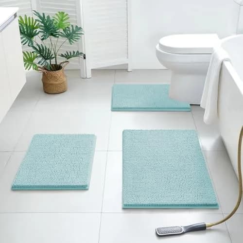 BYSURE Light Blue Bathroom Rugs Sets 3 Piece Non Slip Plush Chenille Washable thumbnail 7