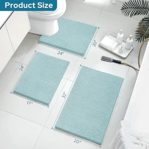 BYSURE Light Blue Bathroom Rugs Sets 3 Piece Non Slip Plush Chenille Washable thumbnail 2