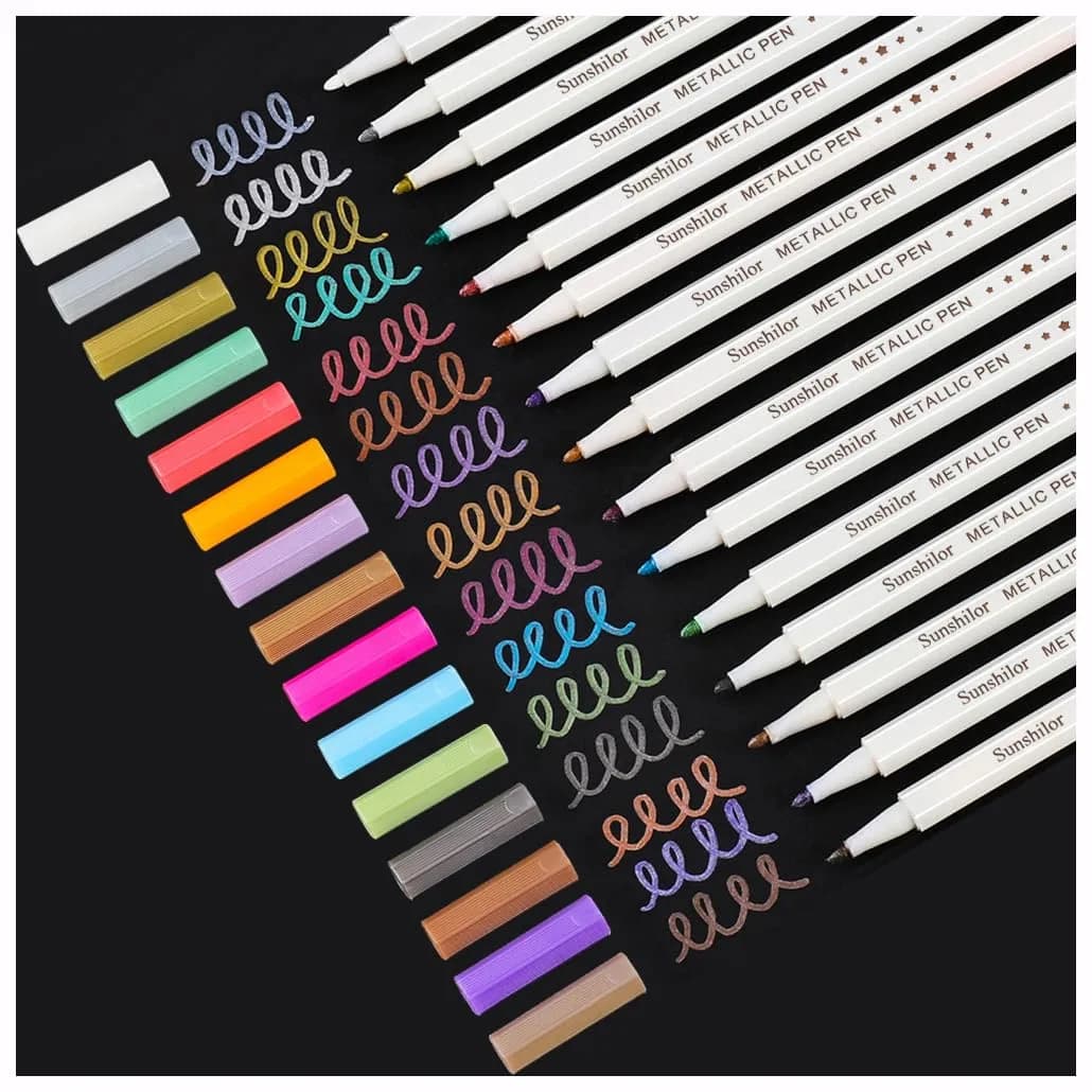 Sunshilor Metallic Markers Fine Point Metallic Marker Pens for Black Paper, Rock Painting, Easter Egg, Halloween Pumpkin, Card Making, Metal, Ceramic, Wine Glass, Set of 15 — 15 PCS