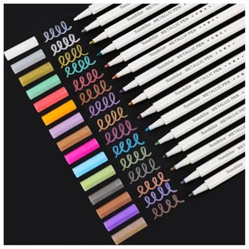 Sunshilor Metallic Markers Fine Point Metallic Marker Pens for Black Paper, Rock Painting, Easter Egg, Halloween Pumpkin, Card Making, Metal, Ceramic, Wine Glass, Set of 15 thumbnail 1