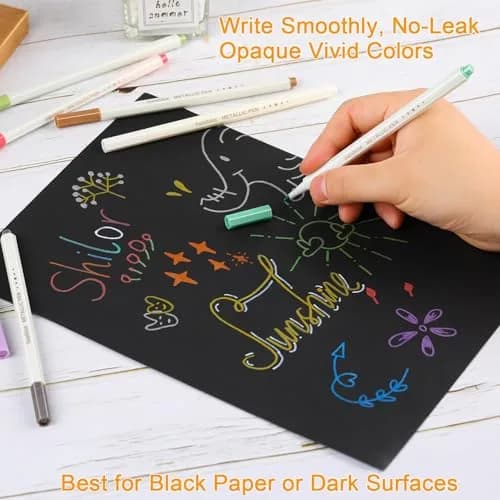 Sunshilor Metallic Markers Fine Point Metallic Marker Pens for Black Paper, Rock Painting, Easter Egg, Halloween Pumpkin, Card Making, Metal, Ceramic, Wine Glass, Set of 15 thumbnail 4
