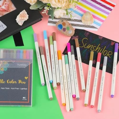 Sunshilor Metallic Markers Fine Point Metallic Marker Pens for Black Paper, Rock Painting, Easter Egg, Halloween Pumpkin, Card Making, Metal, Ceramic, Wine Glass, Set of 15 thumbnail 6