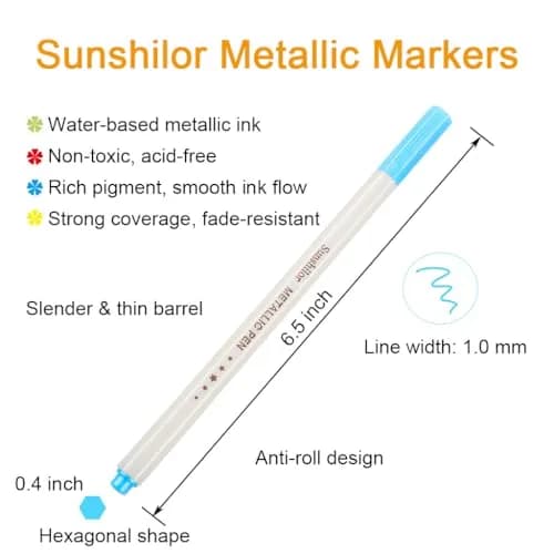 Sunshilor Metallic Markers Fine Point Metallic Marker Pens for Black Paper, Rock Painting, Easter Egg, Halloween Pumpkin, Card Making, Metal, Ceramic, Wine Glass, Set of 15 thumbnail 7