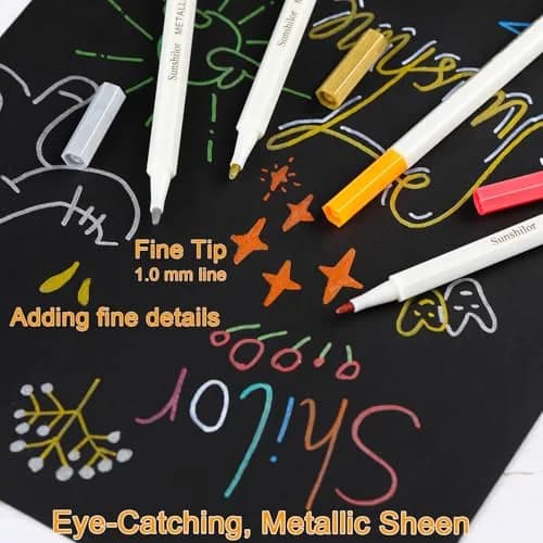 Sunshilor Metallic Markers Fine Point Metallic Marker Pens for Black Paper, Rock Painting, Easter Egg, Halloween Pumpkin, Card Making, Metal, Ceramic, Wine Glass, Set of 15 thumbnail 2
