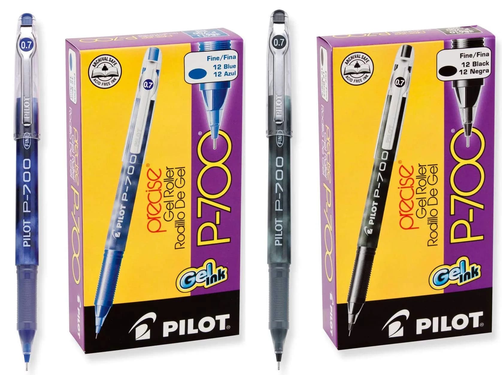 Pilot P-700 Rollerball Stick Gel Pen (24 Pack, Black/Blue) | Refillable Gel Ink Pen for Smooth Writing — Black/blue