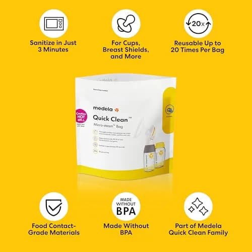 Medela Quick Clean Micro-Steam Bags | Microwave Sterilizer for Baby Bottles & Pump Parts | 12Ct thumbnail 3