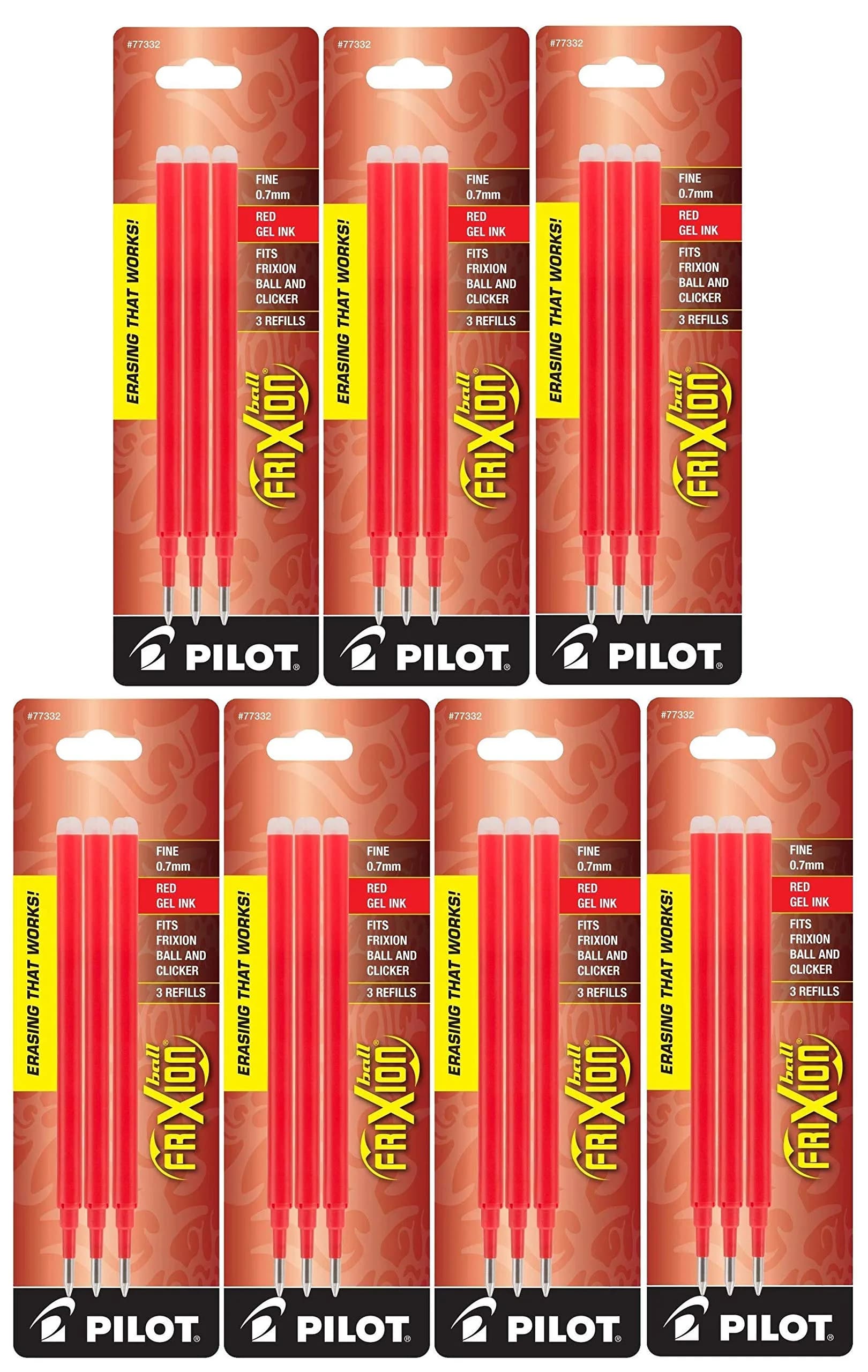 Pilot Gel Ink Refills for FriXion Erasable Gel Ink Pen, Fine Point, Red Ink | 7 Pack, 21 Refills, USA Import