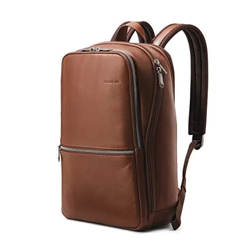 Samsonite Classic Leather Slim Backpack Cognac 22.2L (0.78 cu ft) | Professional Commuter Bag — Cognac