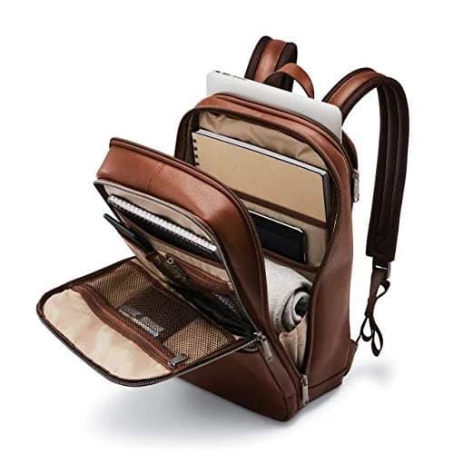 Samsonite Classic Leather Slim Backpack Cognac 22.2L (0.78 cu ft) | Professional Commuter Bag thumbnail 6