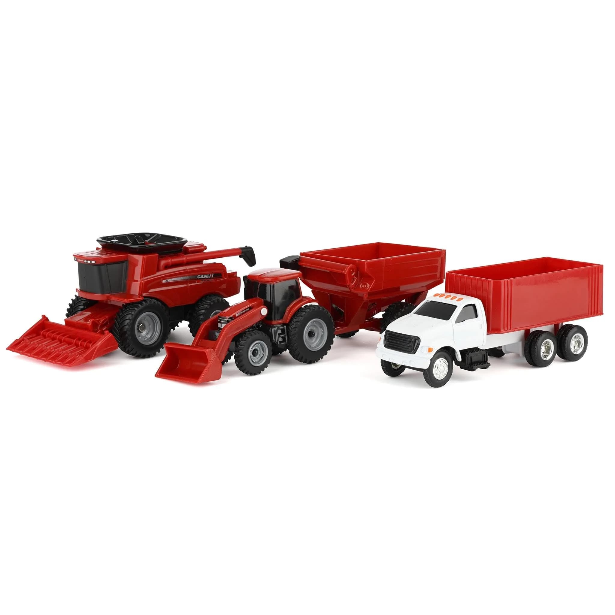ERTL Case IH 4-Piece Farm Toy Set - 1:64 Scale - Includes John Deere Tractor with Loader, Combine, Grain Cart & Truck for Kids & Collectors