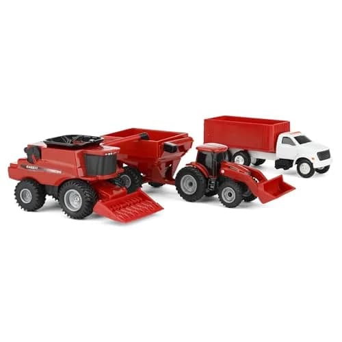 ERTL Case IH 4-Piece Farm Toy Set - 1:64 Scale - Includes John Deere Tractor with Loader, Combine, Grain Cart & Truck for Kids & Collectors thumbnail 2