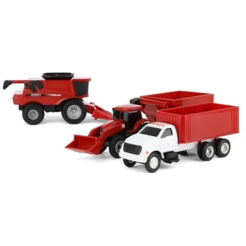 ERTL Case IH 4-Piece Farm Toy Set - 1:64 Scale - Includes John Deere Tractor with Loader, Combine, Grain Cart & Truck for Kids & Collectors thumbnail 3