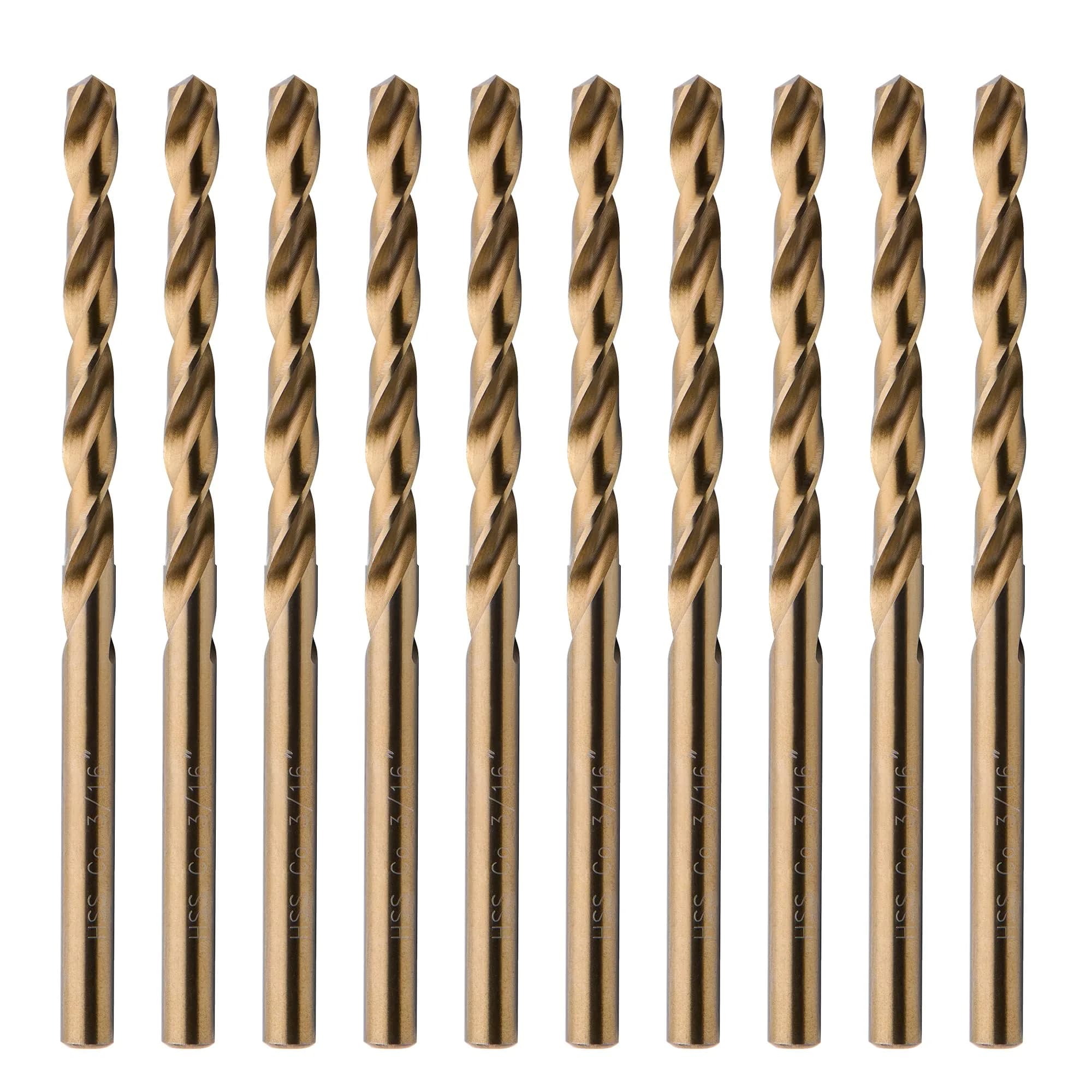 SPKLINE 10 Pcs 4.8mm (3/16") Cobalt Drill Bit Set | M35 High Speed Steel with 5% Cobalt Alloy