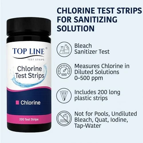 TOP LINE TEST STRIPS 200 Chlorine Test Strips for Food Service 0-500 ppm | Bleach Sanitizer Test Strips thumbnail 2