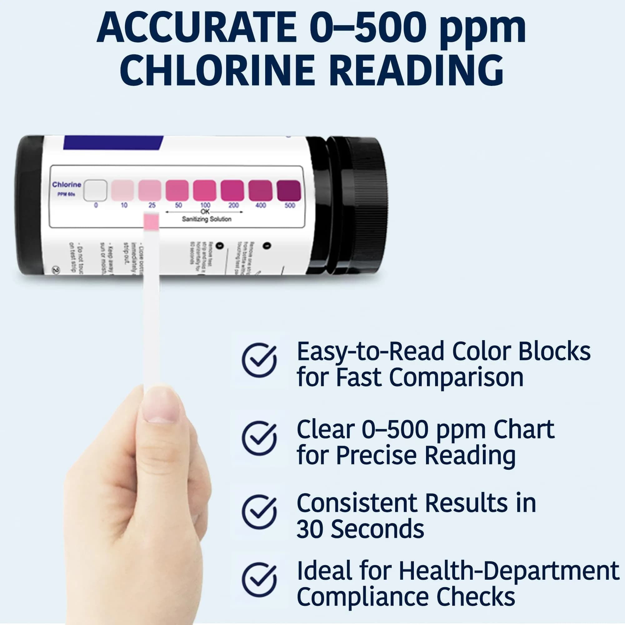 TOP LINE TEST STRIPS 200 Chlorine Test Strips for Food Service 0-500 ppm | Bleach Sanitizer Test Strips - view 3
