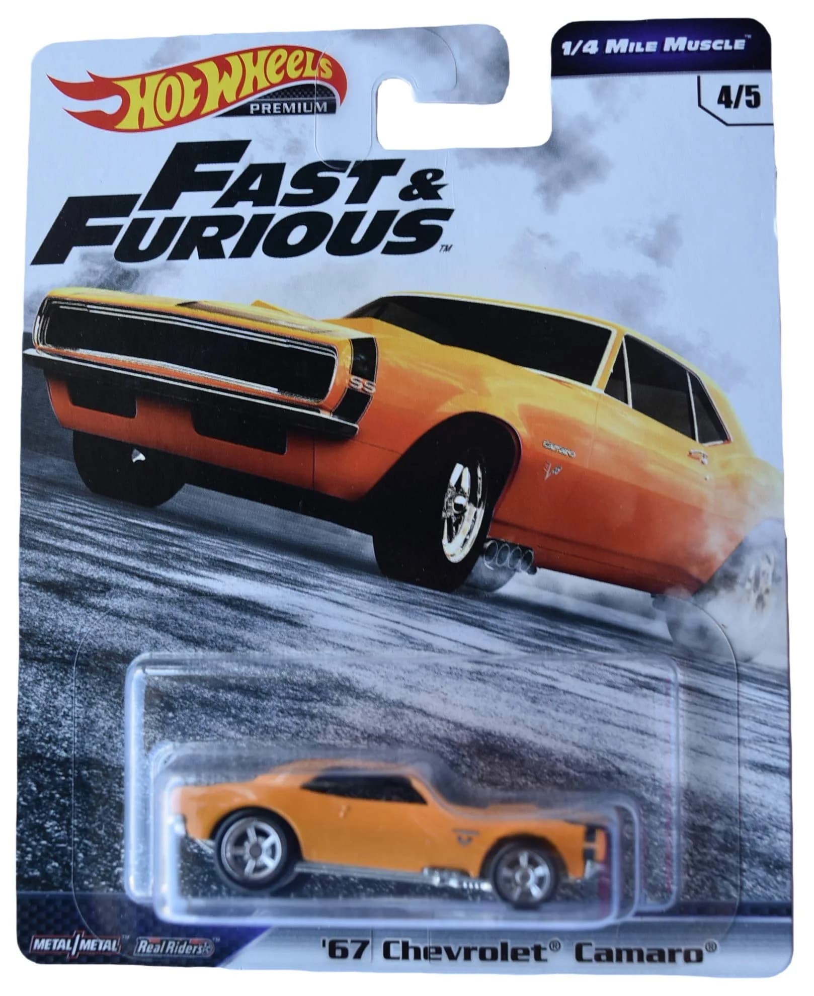 Hot Wheels 1/4 Mile Muscle '67 Chevrolet Camaro 4/5, Yellow | Fast & Furious Collectible Toy