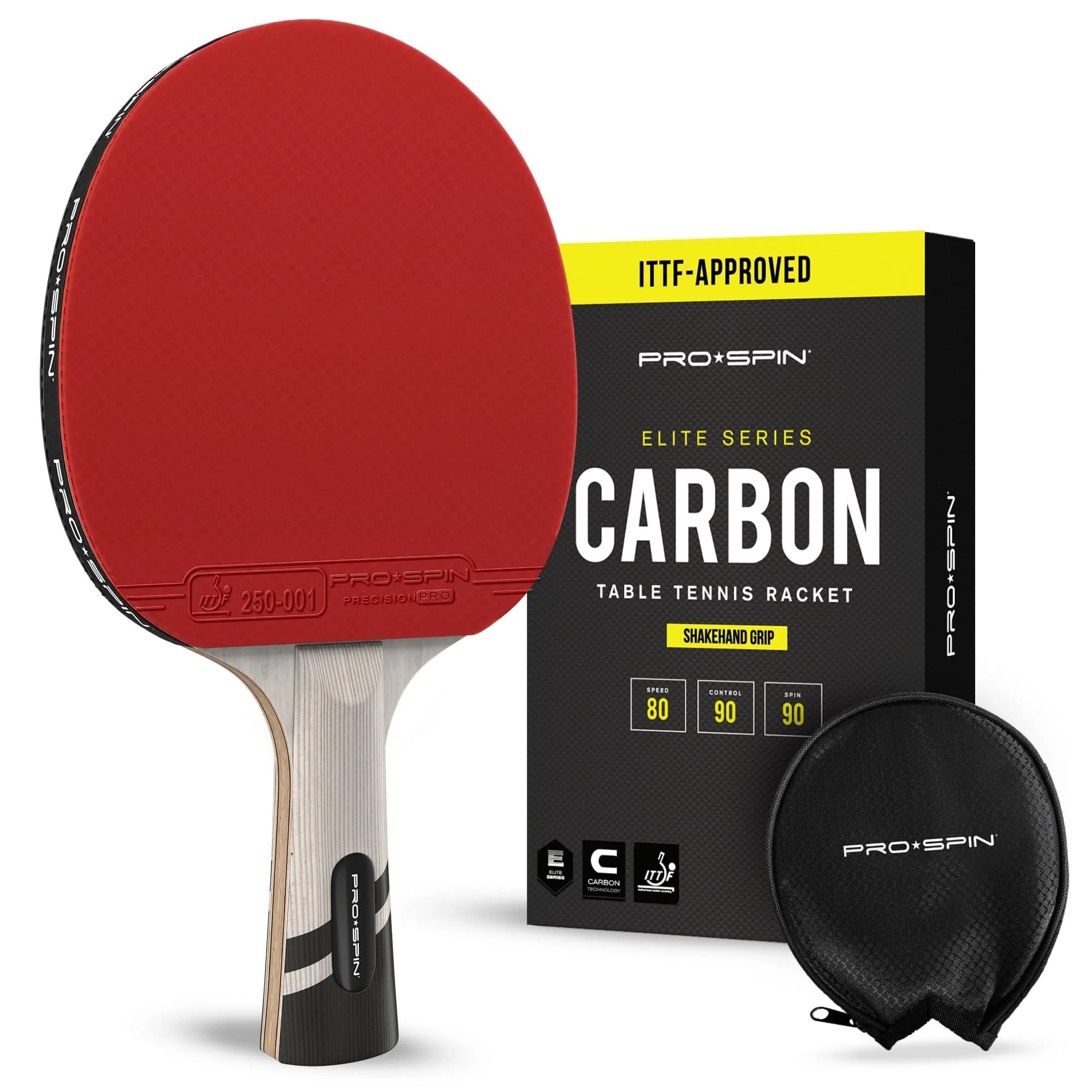 PRO-SPIN Carbon Fiber Table Tennis Rackets | 7-Ply Blade, 2.0mm Sponge, Shakehand Grip (Red, 1-Pack) - main product image