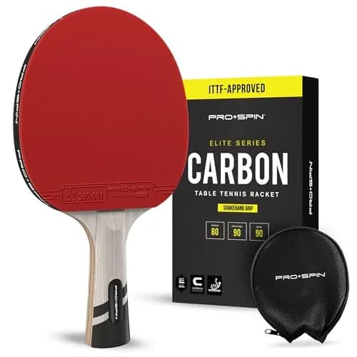 PRO-SPIN Carbon Fiber Table Tennis Rackets | 7-Ply Blade, 2.0mm Sponge, Shakehand Grip (Red, 1-Pack) thumbnail 1