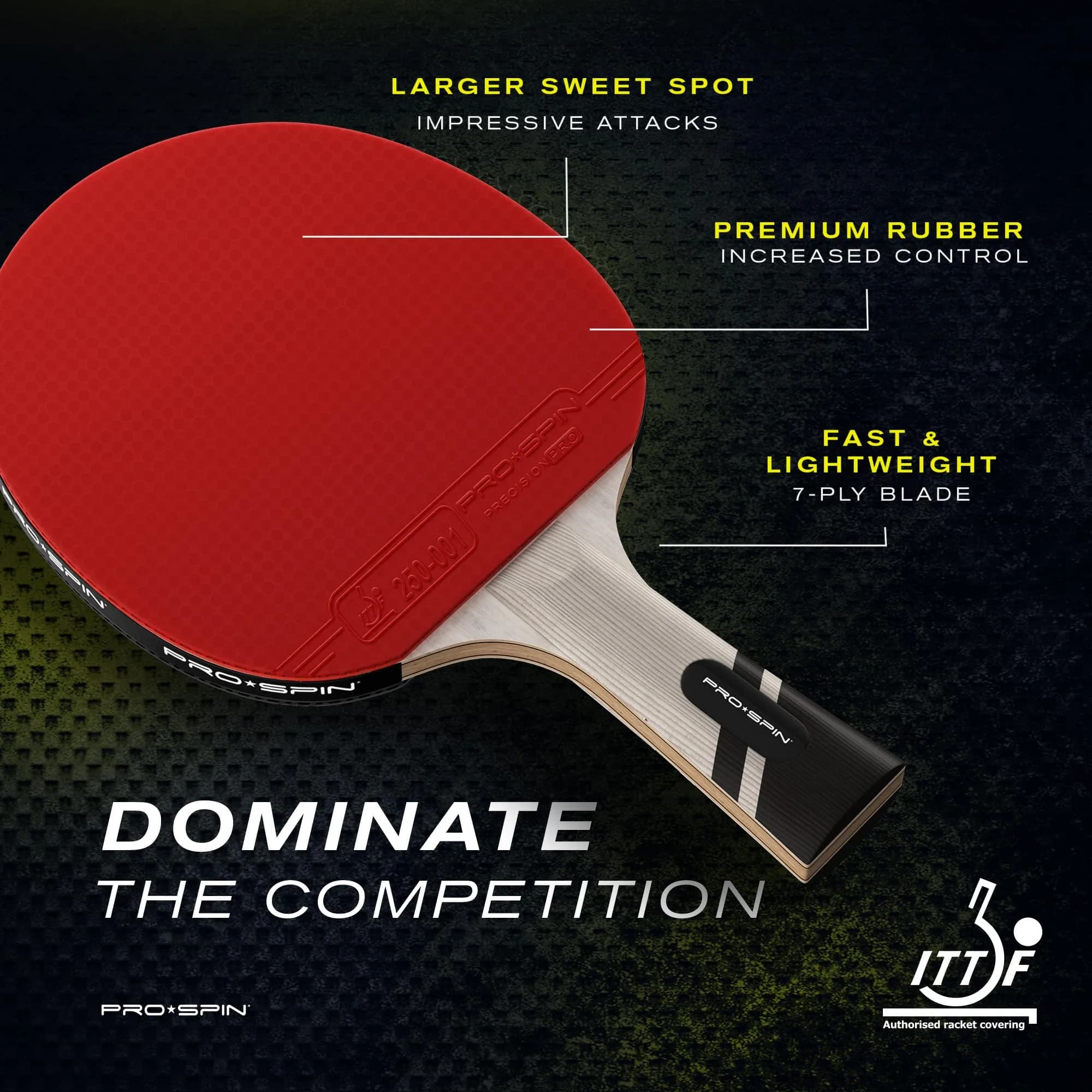 PRO-SPIN Carbon Fiber Table Tennis Rackets | 7-Ply Blade, 2.0mm Sponge, Shakehand Grip (Red, 1-Pack) - view 2