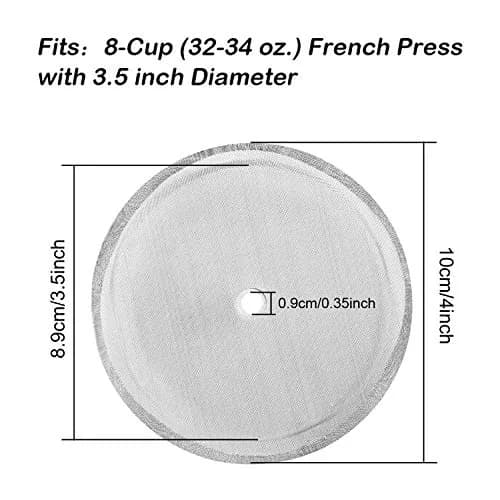 TKMOS 6 Pack French Press Replacement Filters Mesh Screen 4 Inch | Heavy Gauge Stainless Steel for 1000 ml / 34 oz / 8 cup thumbnail 4
