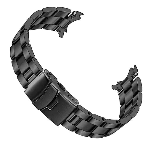 Juntan 22mm Black Solid Stainless Steel Curved End Watch Band with Double Deployment Clasp | Brushed Finish thumbnail 1