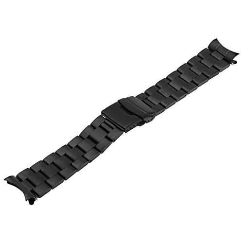 Juntan 22mm Black Solid Stainless Steel Curved End Watch Band with Double Deployment Clasp | Brushed Finish thumbnail 4