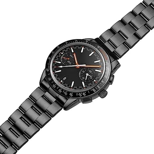 Juntan 22mm Black Solid Stainless Steel Curved End Watch Band with Double Deployment Clasp | Brushed Finish thumbnail 2