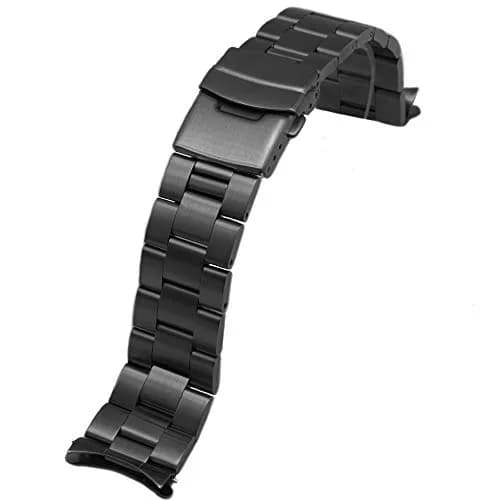Juntan 22mm Black Solid Stainless Steel Curved End Watch Band with Double Deployment Clasp | Brushed Finish thumbnail 3