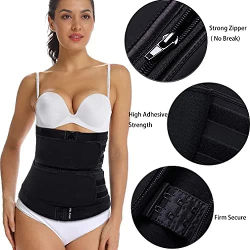 HOPLYNN Sweat Waist Trainer Body Shaper for Women Two Belts Black Medium | Tummy Control & Posture Support thumbnail 4