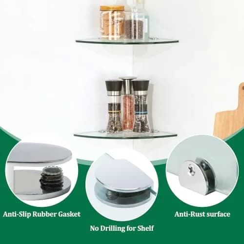 SAYAYO Glass Shelf Brackets Adjustable for 6-10 mm Shelf | Durable Chrome Finish thumbnail 3