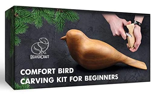 BeaverCraft Comfort Bird Wood Carving Kit for Beginners & Adults | 2 Wood Blocks (Cherry & Basswood), Whittling Knife, Sandpaper, Tutorial thumbnail 1
