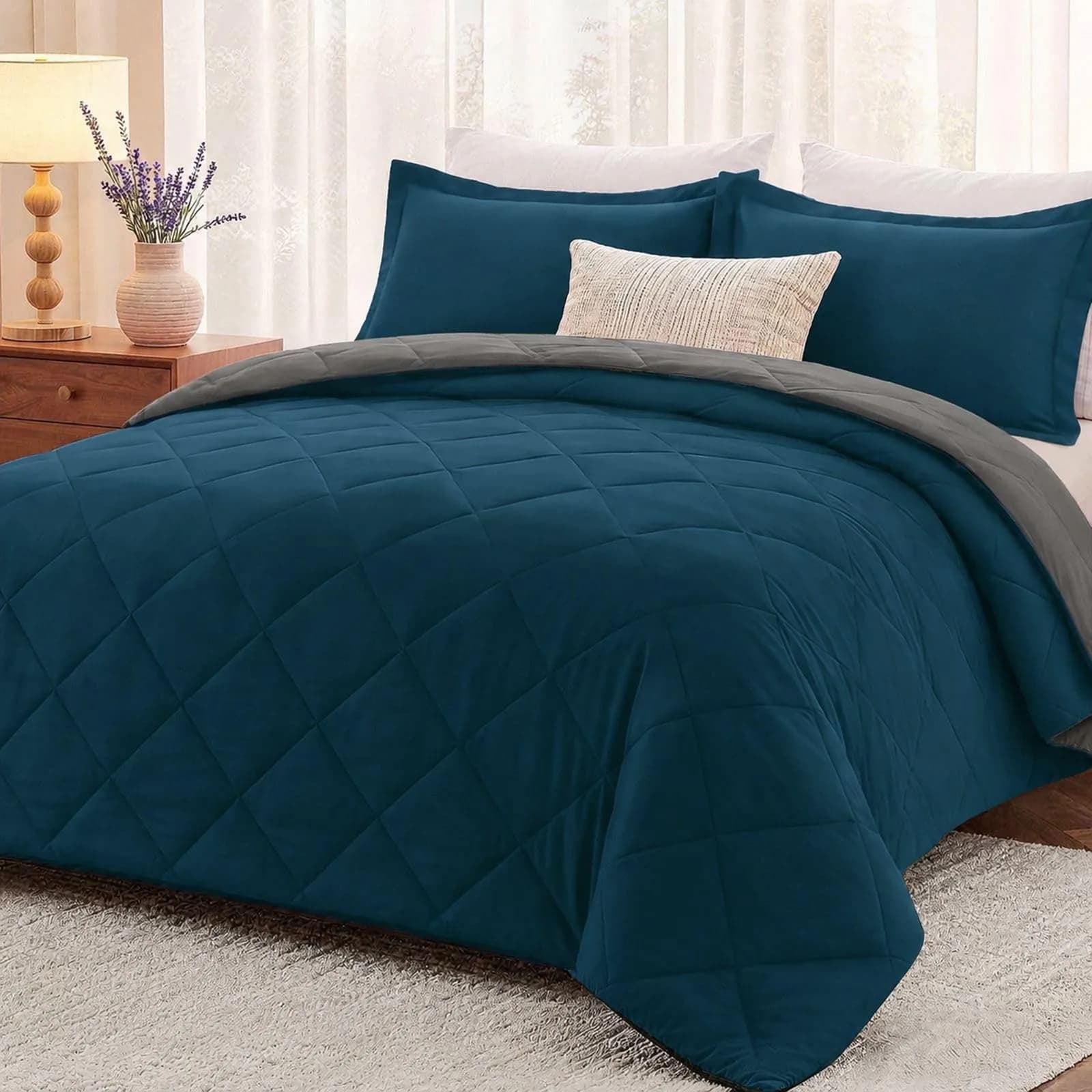 downluxe Twin Comforter Set Soft Reversible 2 Pieces | All-Season Cozy Bedding — Ocean/Gray