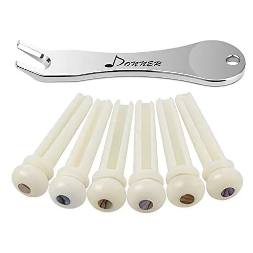 Donner White Bone Acoustic Guitar Bridge Pins 6PCS with Abalone Dot & Puller | Standard Size 5.0mm Slot thumbnail 1