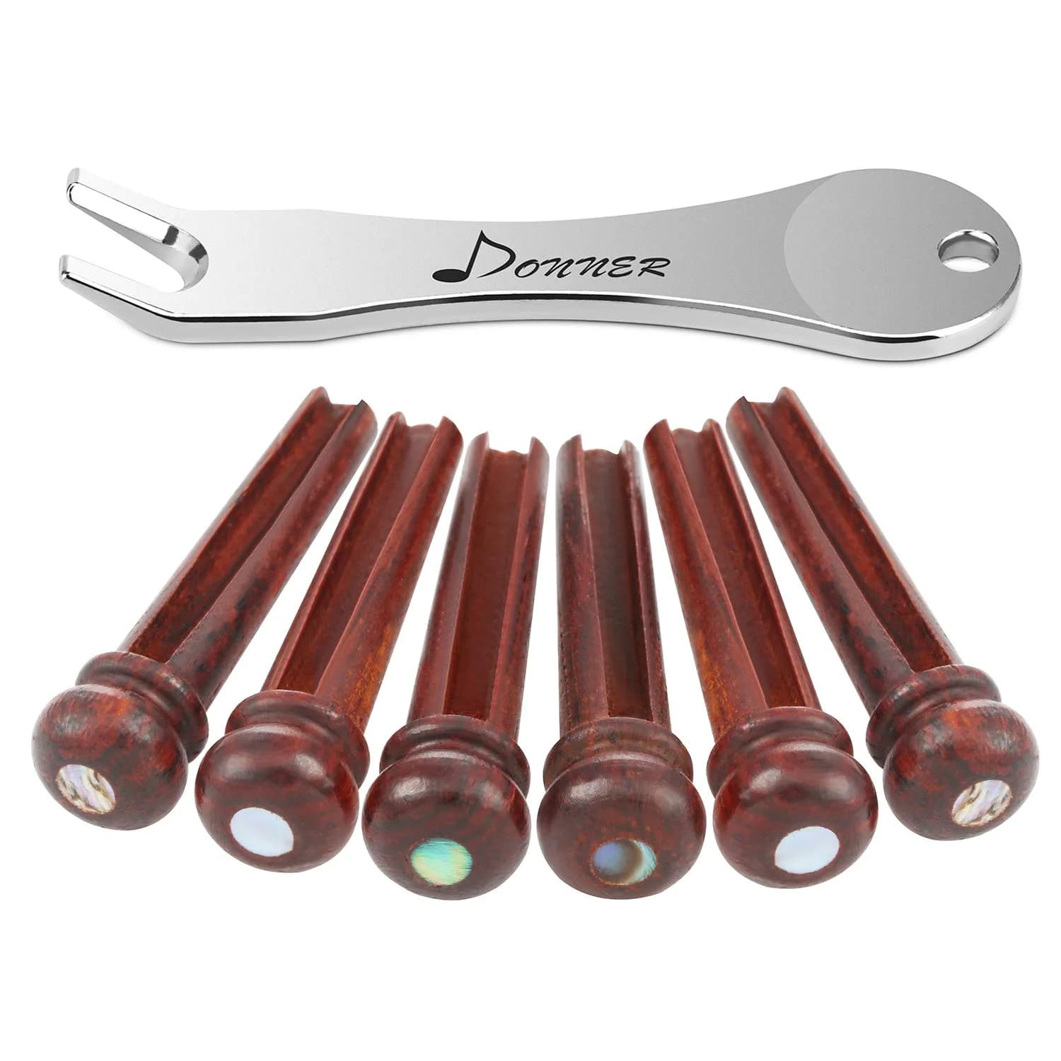 Donner Brown Cocobolo Acoustic Guitar Bridge Pins with Abalone Dot (6 PCS, 5mm Slot) | Enhanced Sustain & Resonance