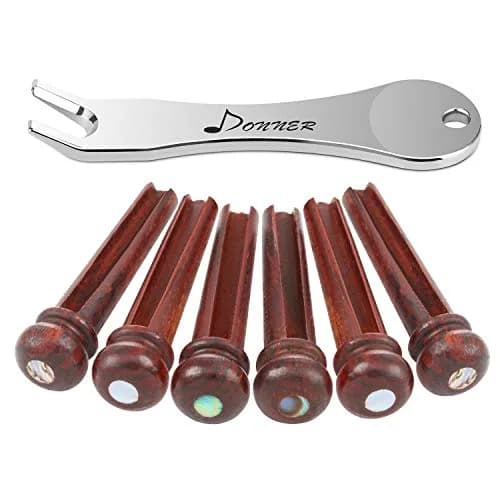 Donner Brown Cocobolo Acoustic Guitar Bridge Pins with Abalone Dot (6 PCS, 5mm Slot) | Enhanced Sustain & Resonance thumbnail 1