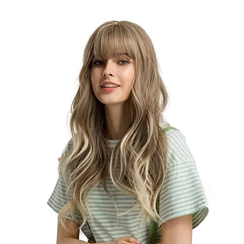 Esmee 24" Long Wavy Blond Synthetic Wig with Fluffy Air Bangs | 250g (8.8oz) Heat Resistant thumbnail 1