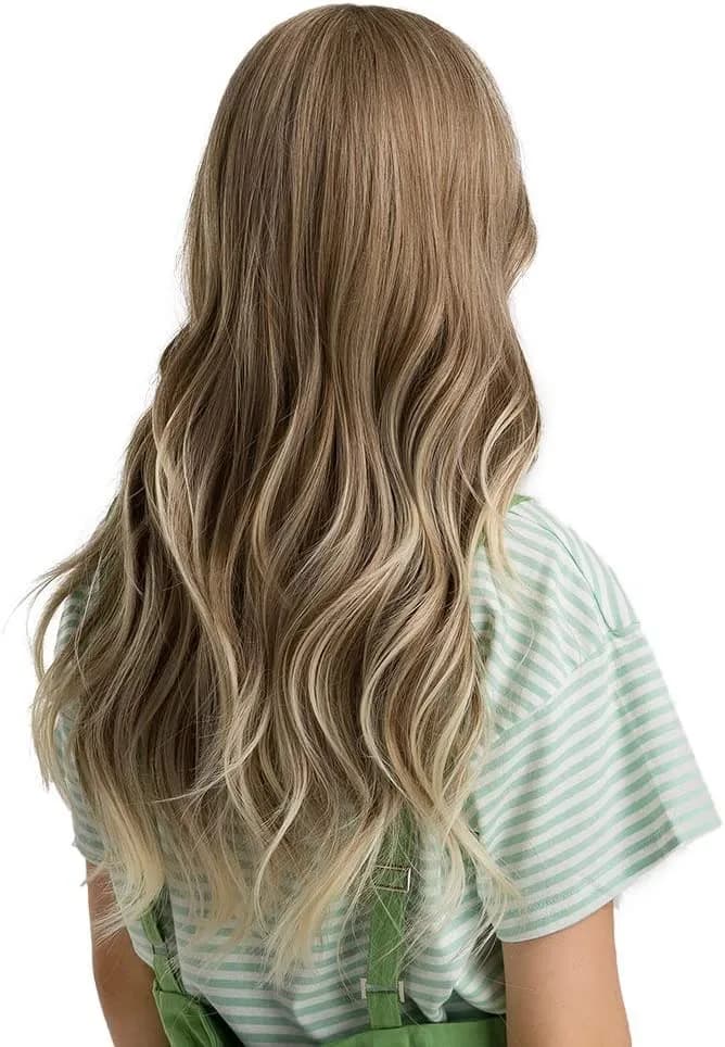 Esmee 24" Long Wavy Blond Synthetic Wig with Fluffy Air Bangs | 250g (8.8oz) Heat Resistant thumbnail 5