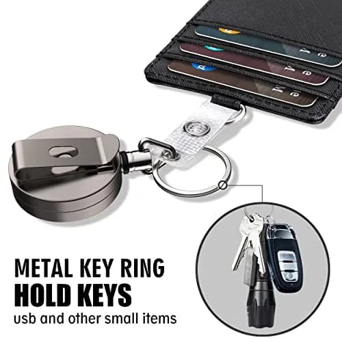 Azrra Retractable Keychain Heavy Duty Badge Holder Reel with 2 ID Holders, Matt Black | Strong Dyneema Cord thumbnail 4