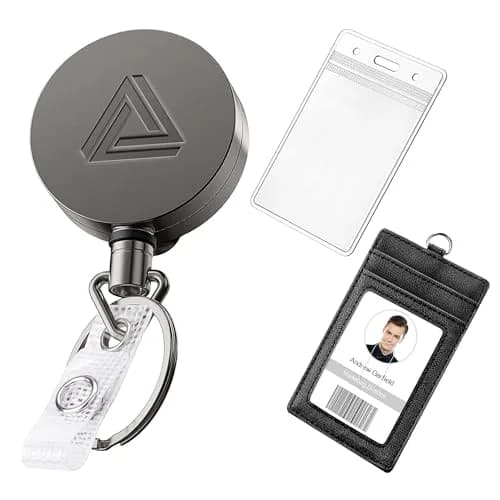 Azrra Retractable Keychain Heavy Duty Badge Holder Reel with 2 ID Holders, Matt Black | Strong Dyneema Cord thumbnail 1