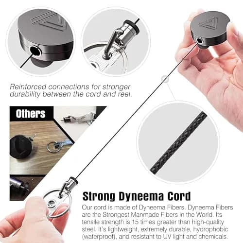 Azrra Retractable Keychain Heavy Duty Badge Holder Reel with 2 ID Holders, Matt Black | Strong Dyneema Cord thumbnail 3