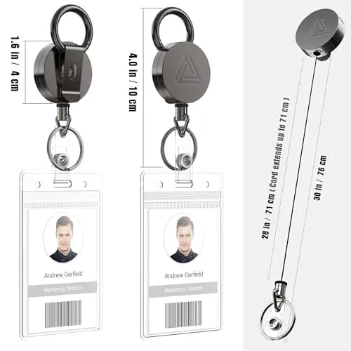 Azrra Heavy Duty Badge Holder Reel with Carabiner & Card Holder, 2 Pack, 30" Retractable Keychain thumbnail 5