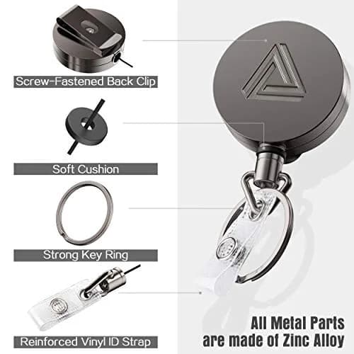 Azrra Heavy Duty Badge Holder Reel with Carabiner & Card Holder, 2 Pack, 30" Retractable Keychain thumbnail 2