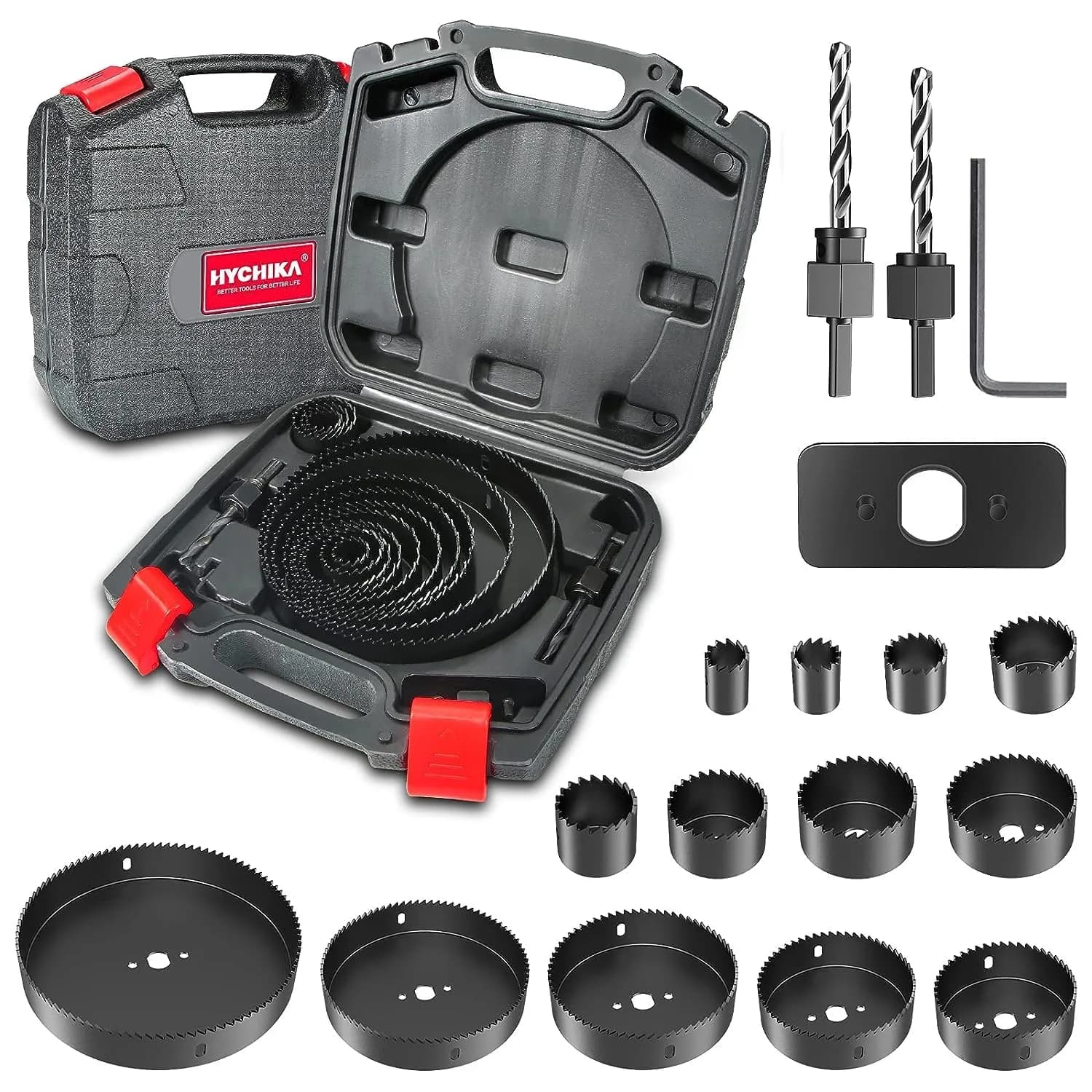 HYCHIKA 19-Piece Hole Saw Kit with 19-152mm Blades, Mandrels & Drill Bits | Cuts Wood, Plywood, Drywall, PVC — Sturdy,Box