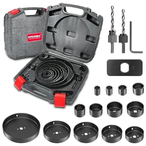 HYCHIKA 19-Piece Hole Saw Kit with 19-152mm Blades, Mandrels & Drill Bits | Cuts Wood, Plywood, Drywall, PVC thumbnail 1