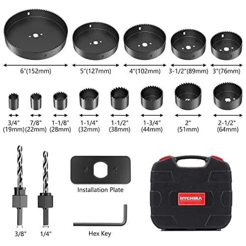 HYCHIKA 19-Piece Hole Saw Kit with 19-152mm Blades, Mandrels & Drill Bits | Cuts Wood, Plywood, Drywall, PVC thumbnail 2