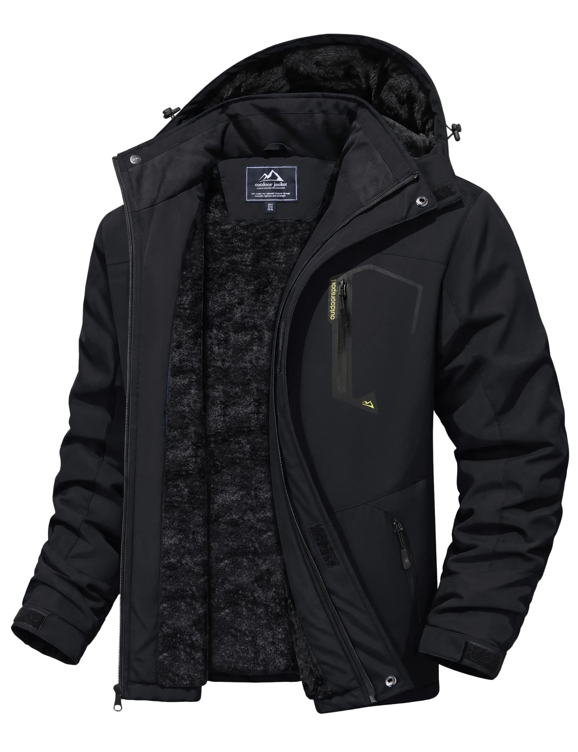 MAGCOMSEN Winter Jacket - Men's Fleece Coat for Ski, Snow & Rain Activities | Windproof & Water Resistant, Thermal Fleece Lining, Multiple Pockets — Black