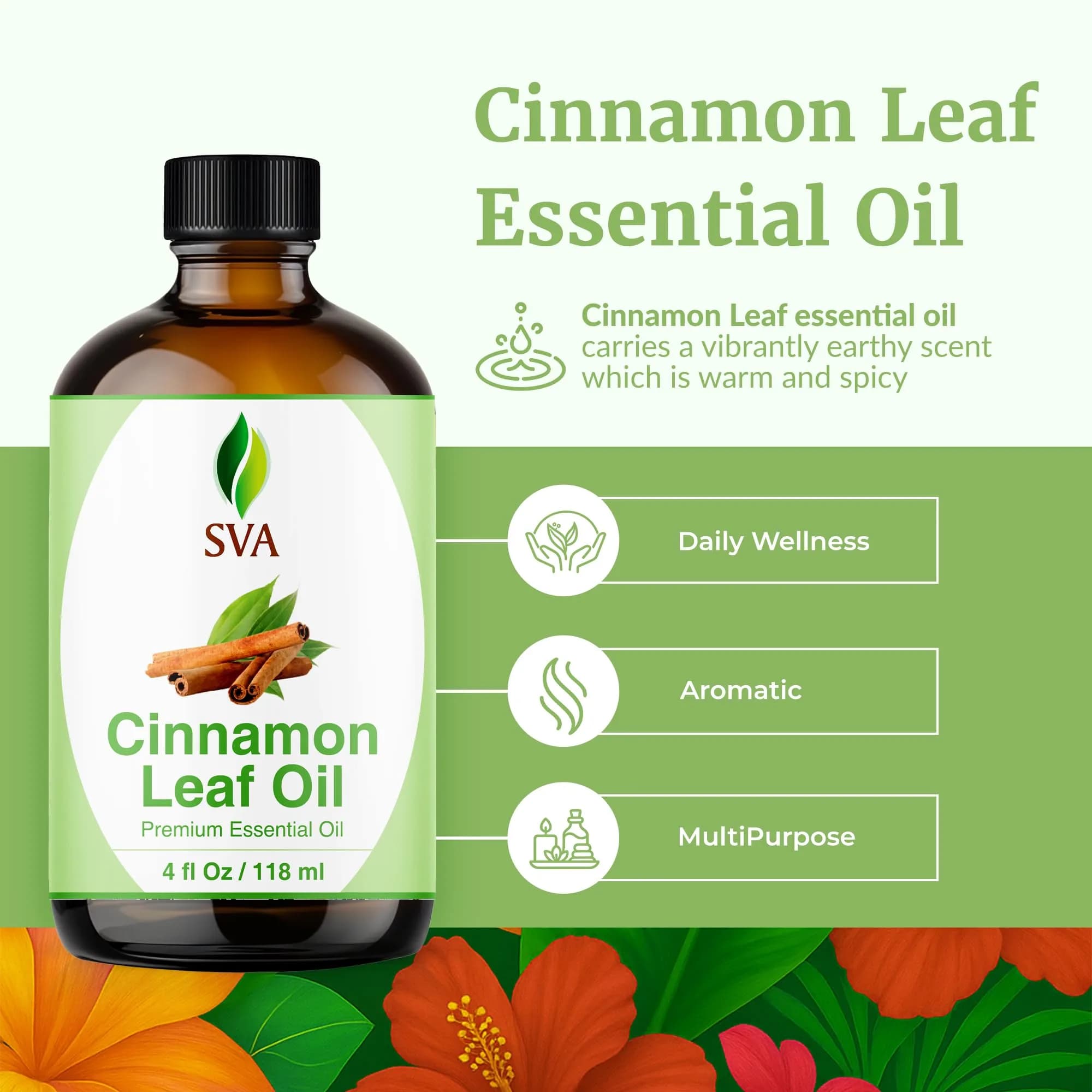 SVA ORGANICS Cinnamon Leaf Essential Oil 4 Fl Oz (118 ml) | Pure & Natural - view 2