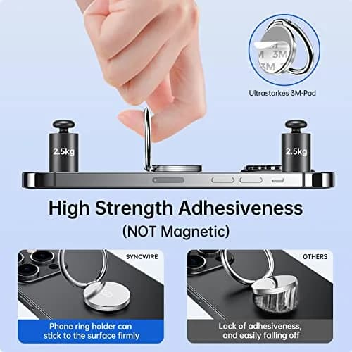 Syncwire Cell Phone Ring Holder Stand, 360° Rotation, Metal Grip, Magnetic Car Mount, Compatible with iPhone, Samsung, LG, Sony - Silver thumbnail 4